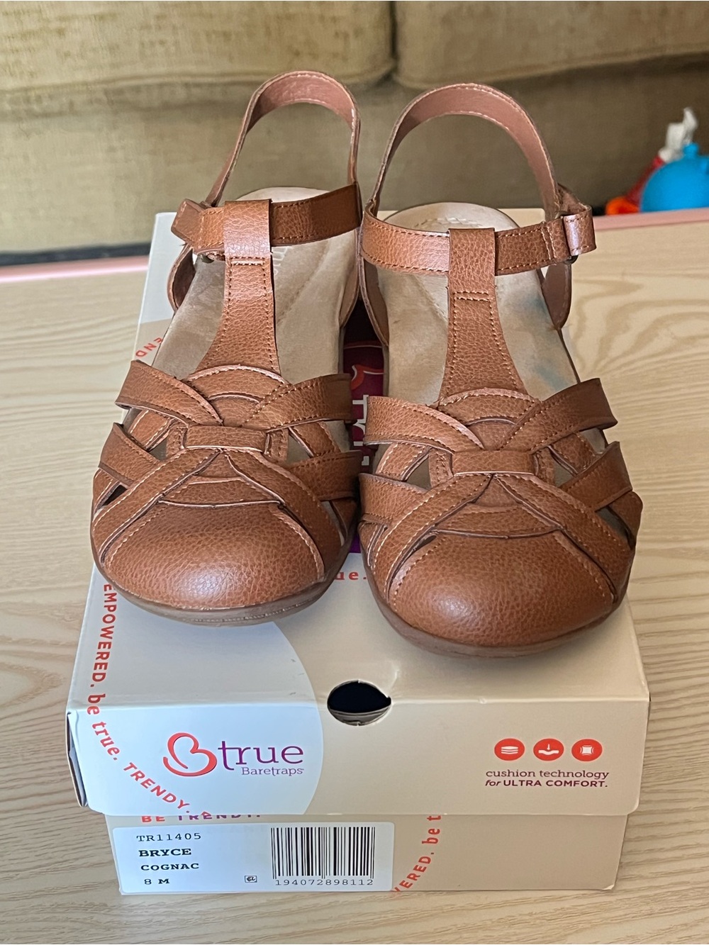 BareTraps Cognac T-Strap Woven Leather Sandals